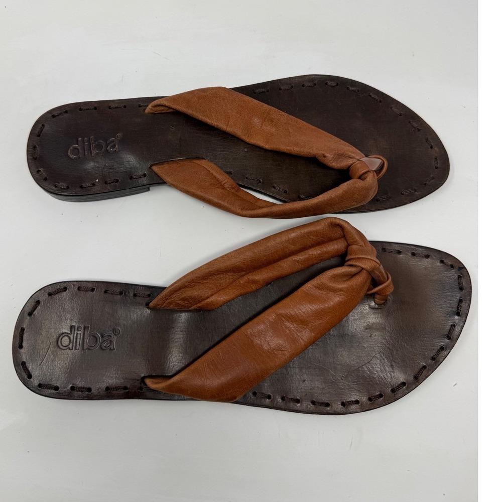 Diba Womens Brown Leather Knot Thong Flip Flop Sandals Size 6 Flat Artisan Boho